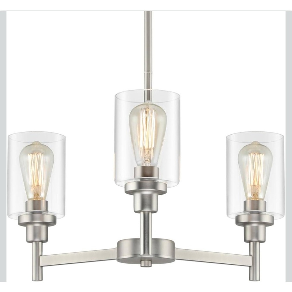 Lightdamy 3-Light Brushed Nickel‎ Chandelier Modern Farmhouse Glass Y8829003